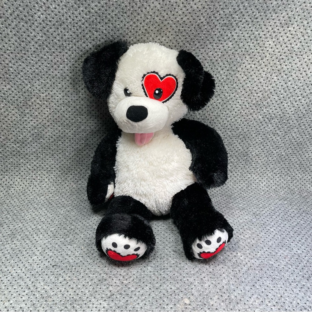 Build A Bear Black & White Dog Red Heart Patch Stuffed Animal Plush